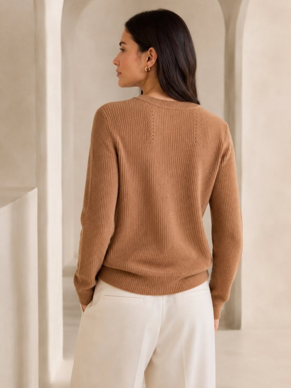 Banana Republic Womens Sweater M Camel Cotton Blend Crew Neck Knit Cozy - Picture 7 of 8